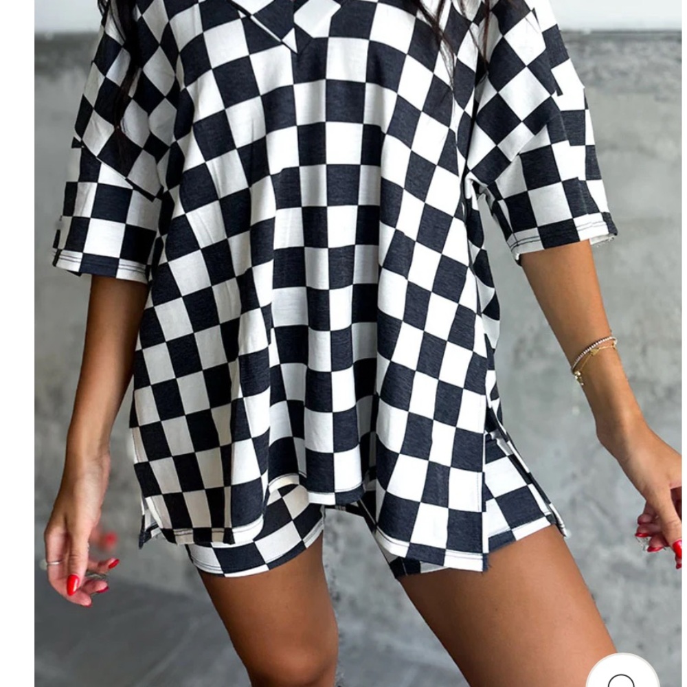 Black and White Checkered Top and Shorts Set